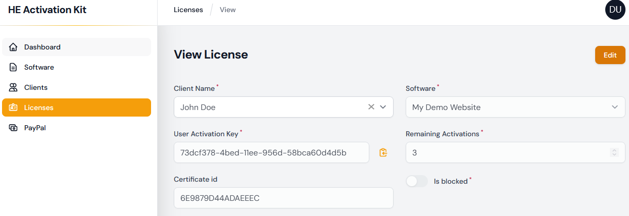 Kit d'activation Panneau d'administration Licence de visualisation