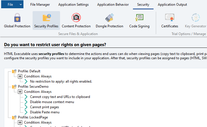 Éditeur de profils de sécurité