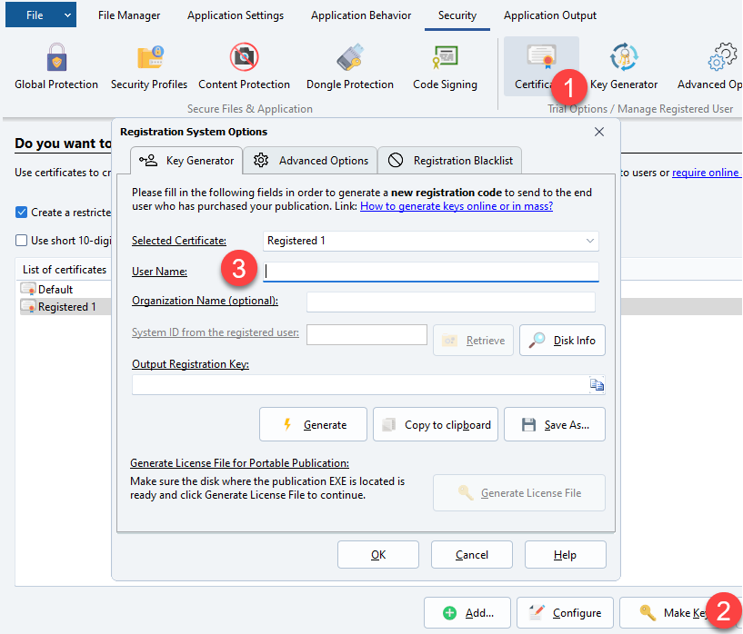 Générateur de clé d'enregistrement